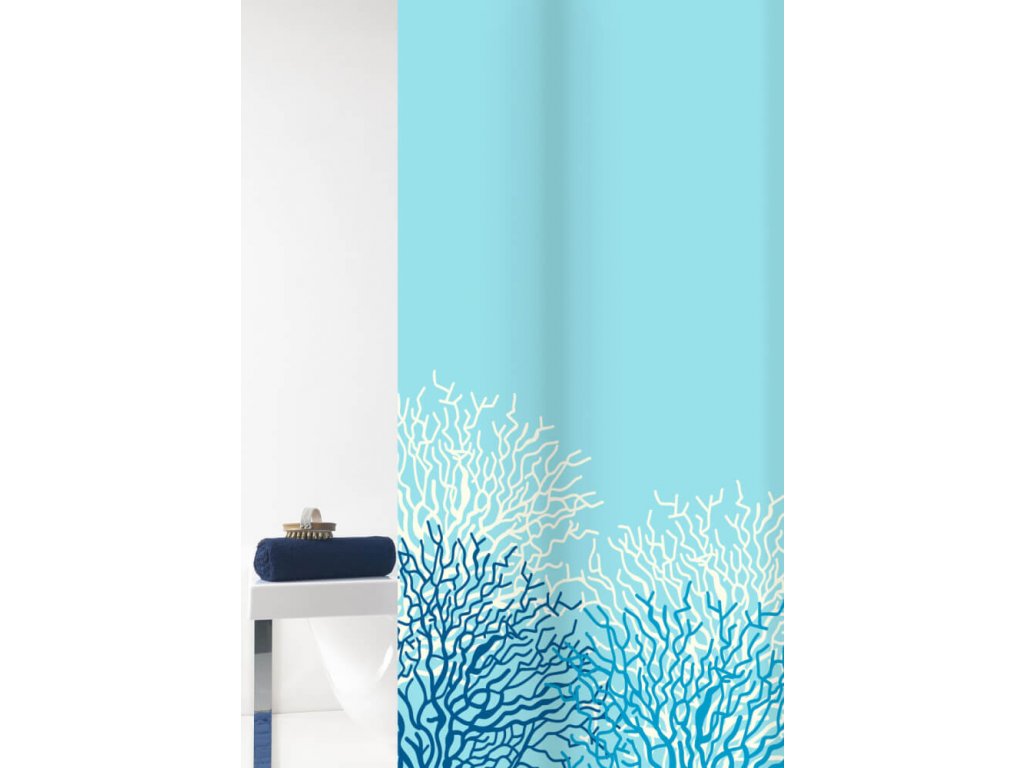 REEF - Douchegordijn 180x200 cm, wit blauw
