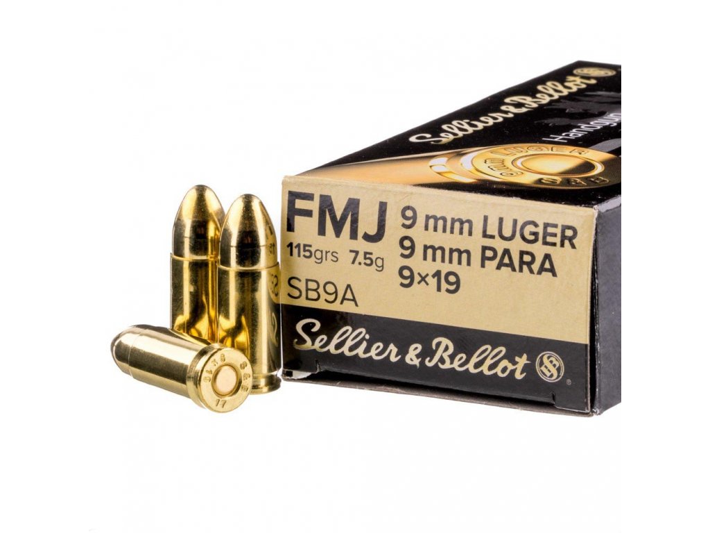 náboj pistolový S&B 9mmL, 115gr/7,5g FMJ