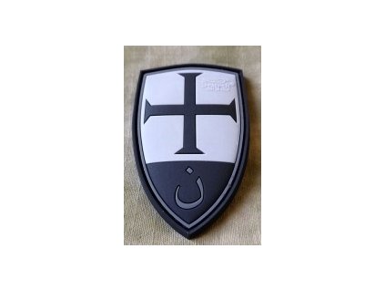 nášivka 3D JTG štít s křížem "Crusader shield", šedá/černá