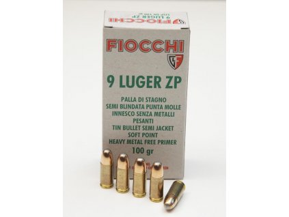 náboj pistolový Fiocchi 9mm Luger, 100gr/6,5g SN-SJSP-N (poloplášť,nontox,cínové jádro)