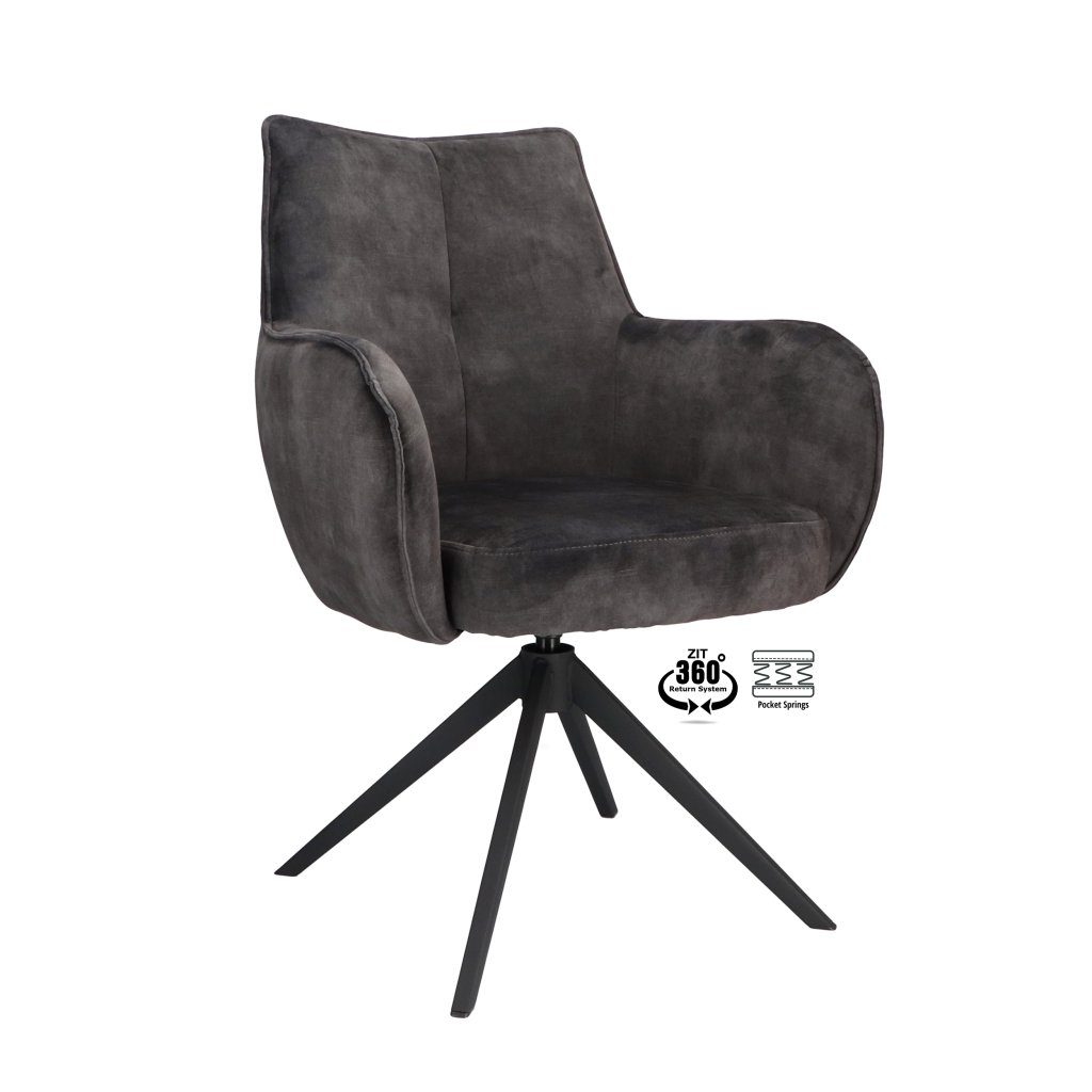 Židle s područkami Dana Microleder Bull Anthracite 67 Leg Black 360° Return-system (Color Anthracite 67)