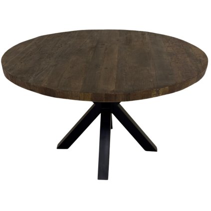 Stůl s masivní jilmovou deskou a kovovou podnoží – moderní spojení přírody a industriálního stylu.