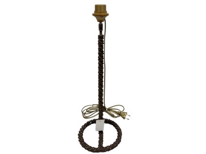 Lampa vyrobená z kovových drátů, stočených do tvaru připomínajícího pletený provaz, s moderním a organickým vzhledem.