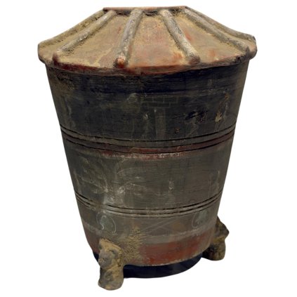 Čínská urna ve stylu dynastie Han s charakteristickým otvorem na vrchu.