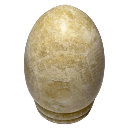 Elegantní lampa z onyxu ve tvaru jemně zaobleného vajíčka, která vytváří hřejivou atmosféru.