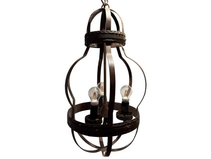 Kovaná závěsná lampa v rustikálním stylu s autentickou barvou rzi, která přináší do prostoru teplý a historický nádech.