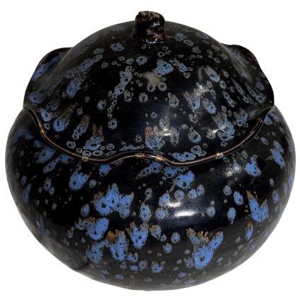 Černo-modrá čínská váza s elegantním víkem.