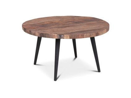 Konferenční stolek s deskou z indického jilmu a elegantní kovovou podnoží.