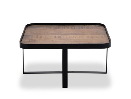 Stylový konferenční stůl Hunt s černou kovovou podnoží a masivní mangovou deskou. Minimalistický design s industriálním nádechem.
