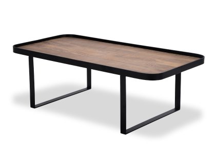 Stylový konferenční stůl Hunt s černou kovovou podnoží a masivní mangovou deskou. Minimalistický design s industriálním nádechem.