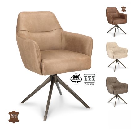 Židle s područkami Bowie 360 Microleder Bull Brown 15 Leg Bronze 360° Return-system (Color Brown 15)