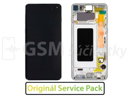 Samsung G973 Galaxy S10 LCD displej + Dotykové sklo a Rám Originál white