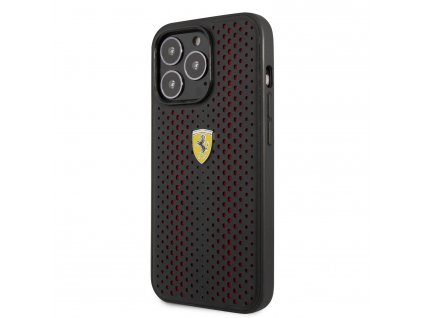 Ferrari PU Leather Perforated Zadný Kryt pre iPhone 14 Pro Max Red