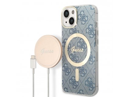 Guess 4G MagSafe Kompatibilní Zadný Kryt + Bezdrôtová Nabíjačka pre iPhone 14 Blue