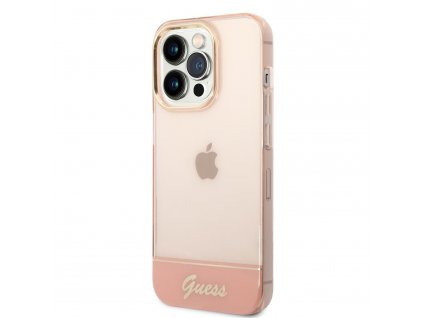Guess PC/TPU Camera Outline Translucent Zadný Kryt pre iPhone 14 Pro Pink