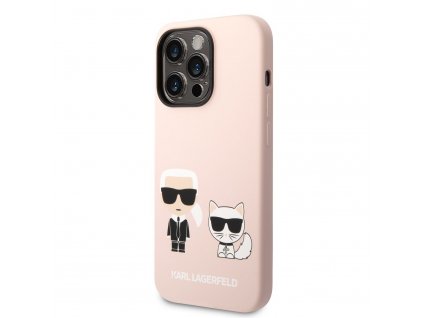 Karl Lagerfeld and Choupette Liquid Silicone Zadný Kryt pre iPhone 14 Pro Max Pink