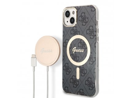 Guess 4G MagSafe Kompatibilní Zadný Kryt + Bezdrôtová Nabíjačka pro iPhone 14 Plus Black