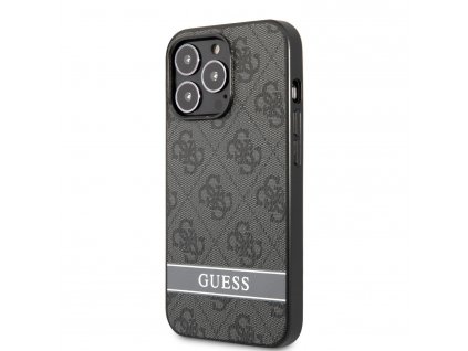 Guess PU 4G Stripe Zadný Kryt pre iPhone 13 Pro Grey