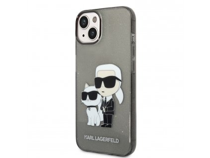 Karl Lagerfeld IML Glitter Karl and Choupette NFT Zadný Kryt pre iPhone 14 Black