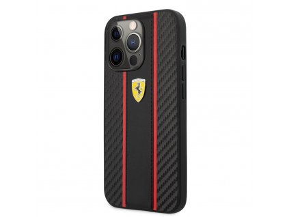 Ferrari PU Carbon Effect Metal Logo Zadný Kryt pre iPhone 14 Pro Black