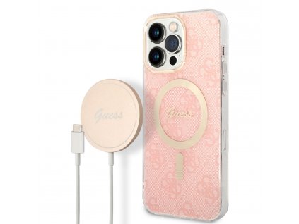 Guess 4G MagSafe Kompatibilní Zadný Kryt + Bezdrôtová Nabíjačka pre iPhone 14 Pro Max Pink