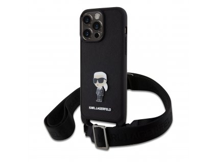 Karl Lagerfeld Saffiano Crossbody Metal Ikonik Zadný Kryt pre iPhone 15 Pro Max Black