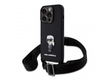 Karl Lagerfeld Saffiano Crossbody Metal Ikonik Zadný Kryt pre iPhone 15 Pro Black