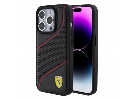 Ferrari PU Leather Perforated Slanted Line Zadný Kryt pre iPhone 15 Pro Black