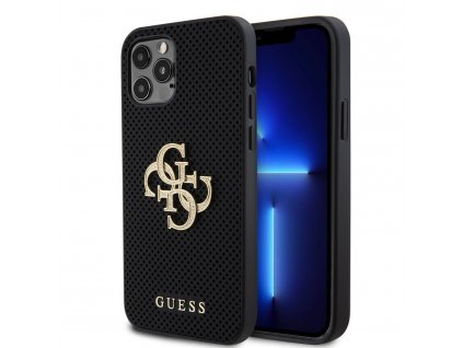 Guess PU Perforated 4G Glitter Metal Logo Zadný Kryt pre iPhone 12/12 Pro Black