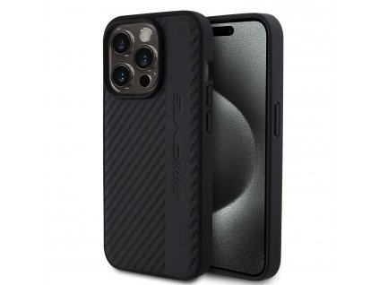 AMG PC/TPU Carbon Effect and Leather Stripe Magsafe Zadný Kryt pre iPhone 15 Pro Black