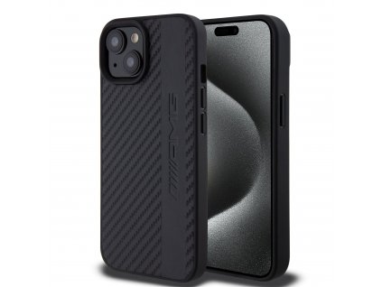 AMG PC/TPU Carbon Effect and Leather Stripe Magsafe Zadný Kryt pre iPhone 15 Black
