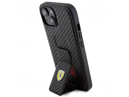 Ferrari Carbon Grip Stand Zadný Kryt pre iPhone 15 Black