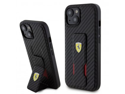 Ferrari Carbon Grip Stand Zadný Kryt pre iPhone 13 Black