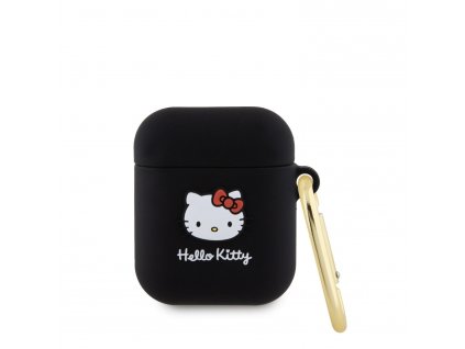 Hello Kitty Liquid Silicone 3D Kitty Head Logo Puzdro pre AirPods 1/2 Black