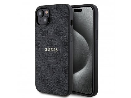 Guess PU Leather 4G Colored Ring MagSafe Zadný Kryt pre iPhone 15 Plus Black