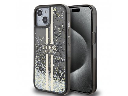 Guess PC/TPU Liquid Glitter Gold Stripe Zadný Kryt pre iPhone 14 Black