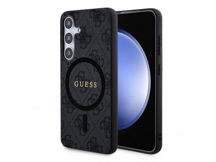 Guess PU Leather 4G Colored Ring MagSafe Zadný Kryt pre Samsung Galaxy S24 Black