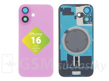Apple iPhone 16 Zadné sklo housingu Ružové