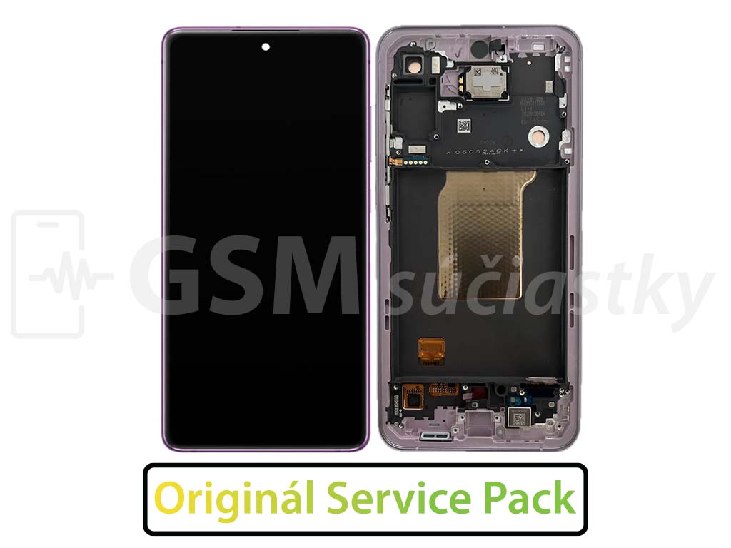 LCD Displej + Dotykové sklo + Přední kryt Samsung Galaxy A55 5G A556 - originál Fialový + rám