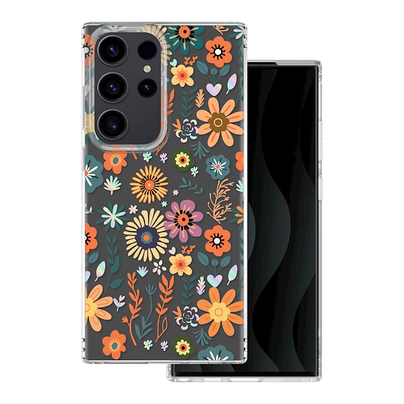 Obrázkové puzdro silikónové Samsung Galaxy S23 Ultra Oranžové kvety