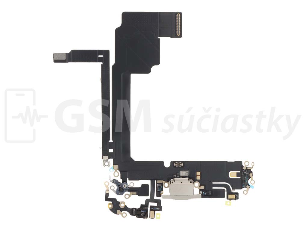 Flex kábel nabíjania iPhone 15 Pro Max - nabíjací konektor, mikrofón Biela