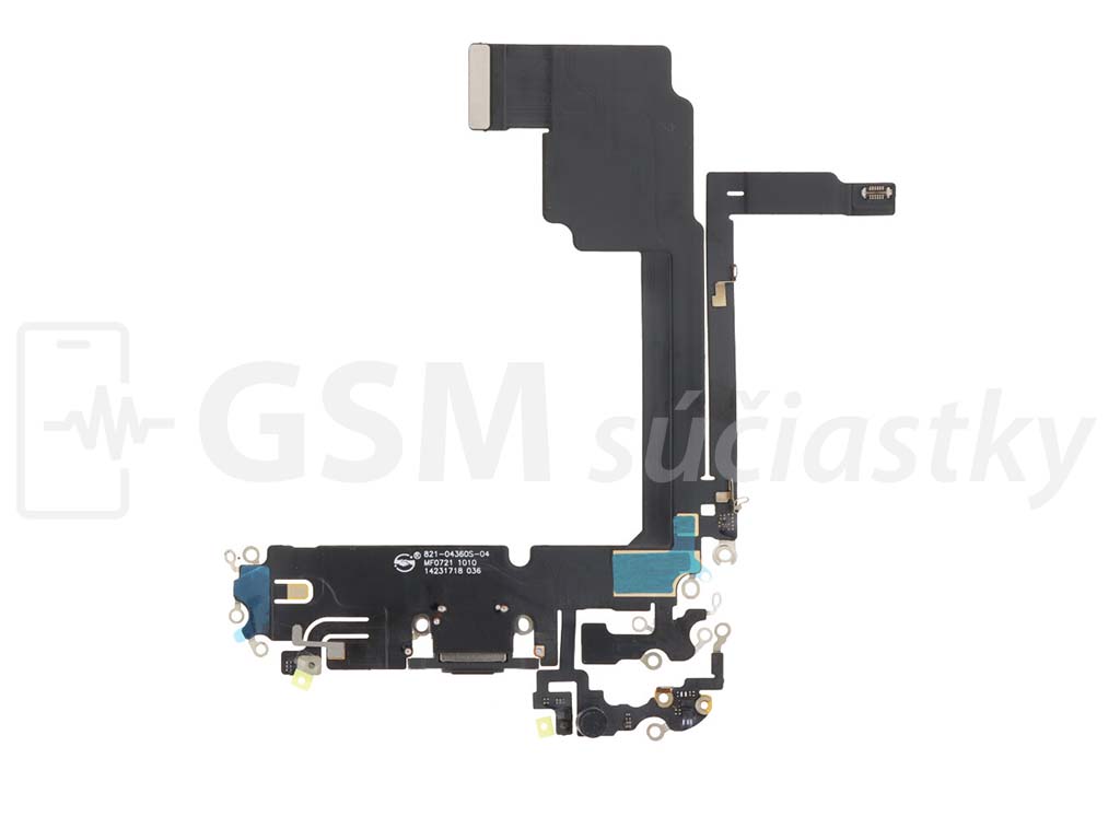 Flex kábel nabíjania iPhone 15 Pro Max - nabíjací konektor, mikrofón Čierna