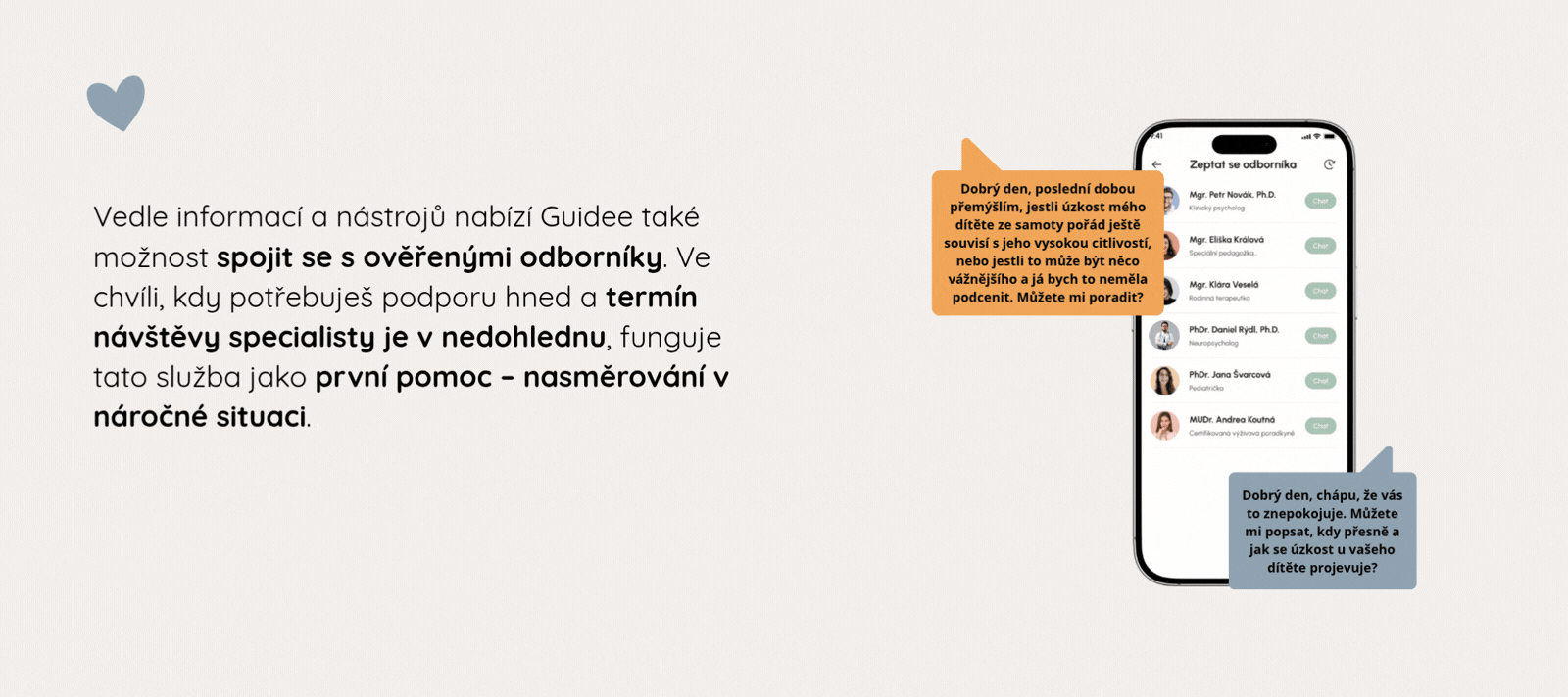 Přímé propojení na odborníky - psychologa, logopeda, terapeuta atd.