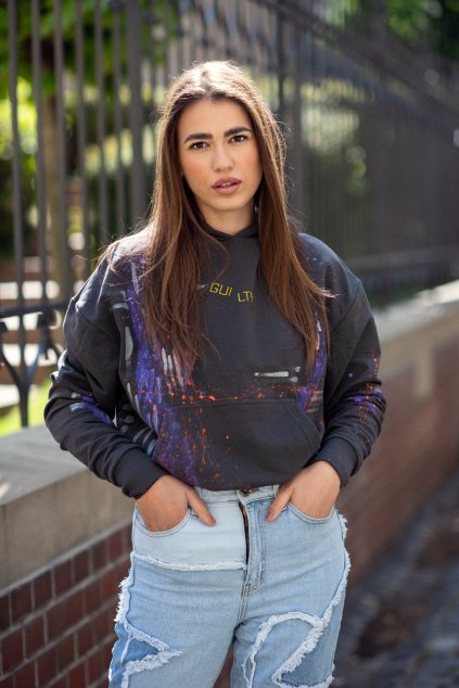šedá dámska mikina fialová oversize
