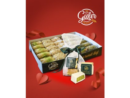 Valentýnský balíček Baklava mix (25ks) + Dubajské čokoládové pralinky bílé (3ks)