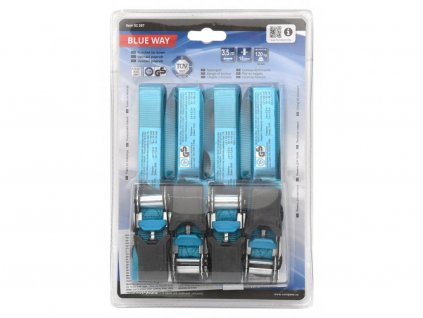 Popruh s ráčnou a háky 3,5m 4ks TÜV BLUE WAY