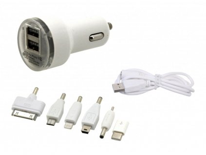 Nabíječka telefonu 12V 2,1A (Iphone 4-8, miniUSB, microUSB, USB-C)