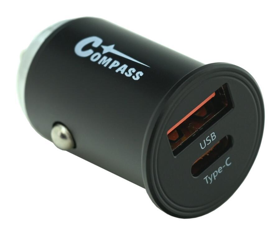 Compass Zástrčka 12/24V nízkoprofilová QC3/PD3 USB-A/USB-C 30W