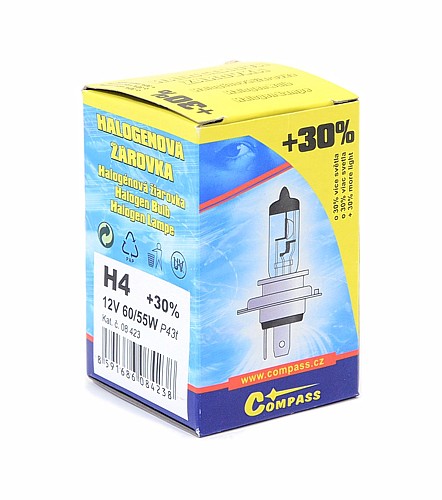 Compass Žárovka 12V H4 60/55W P43t box FLASH +30%