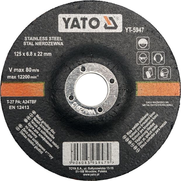 YATO Kotouč brusný na kov 125 x 22 x 6,8 mm vypouklý INOX